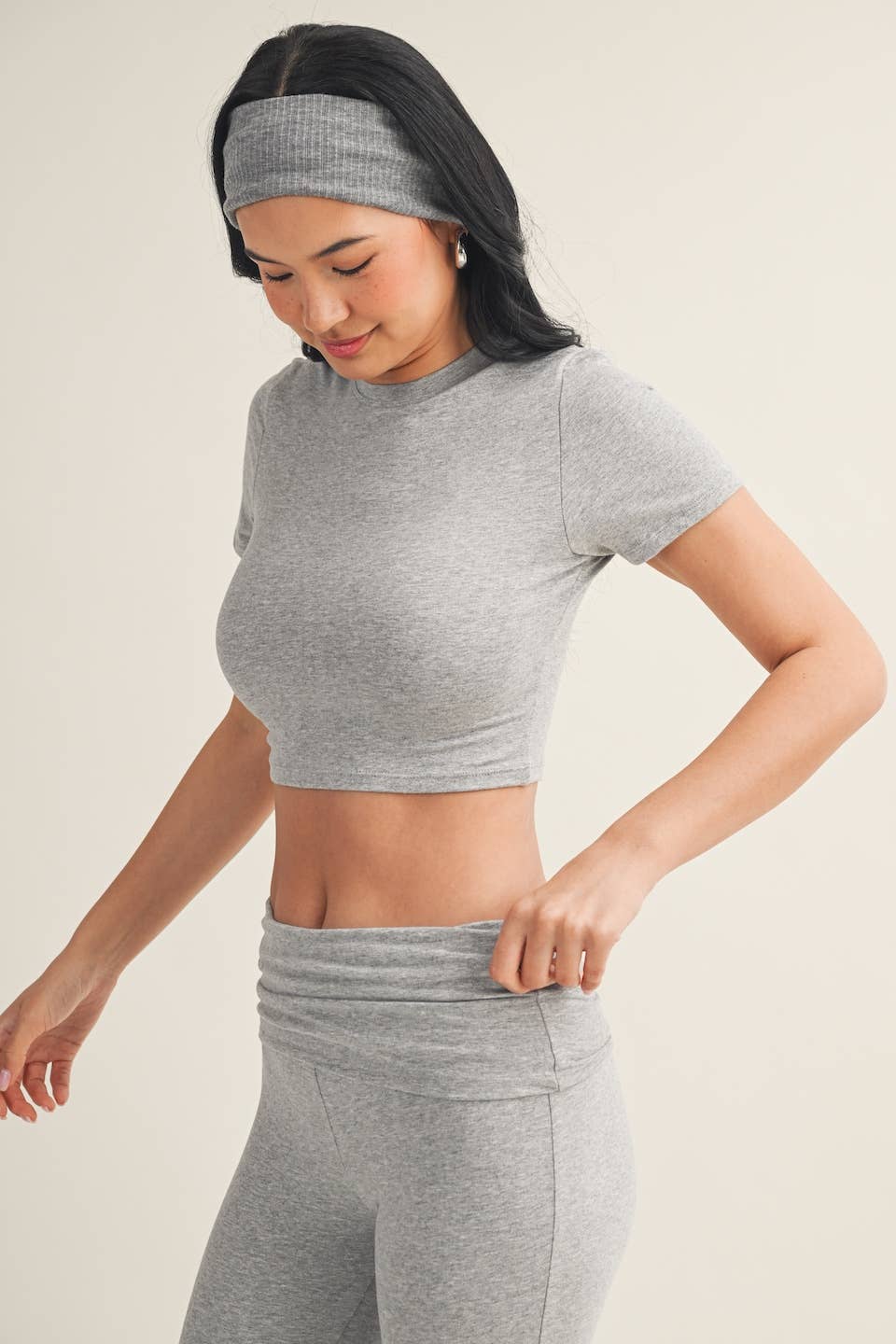 Soft Knit Jersey Crewneck Tee- Heather Grey