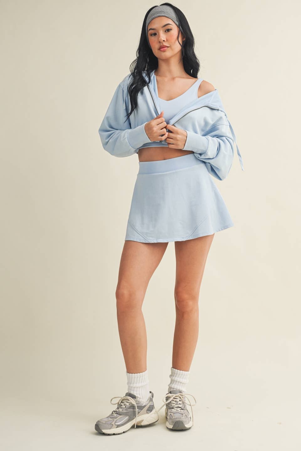 Mineral Wash Oversized Crop Hoodie- Blue
