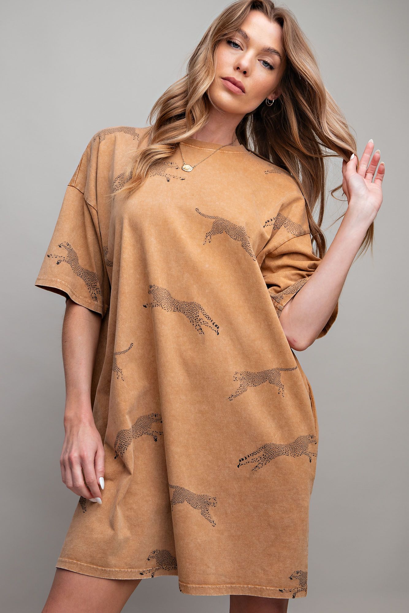 Catch Me T-Shirt Dress- Camel