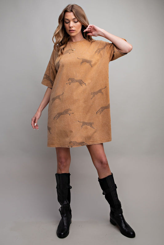 Catch Me T-Shirt Dress- Camel