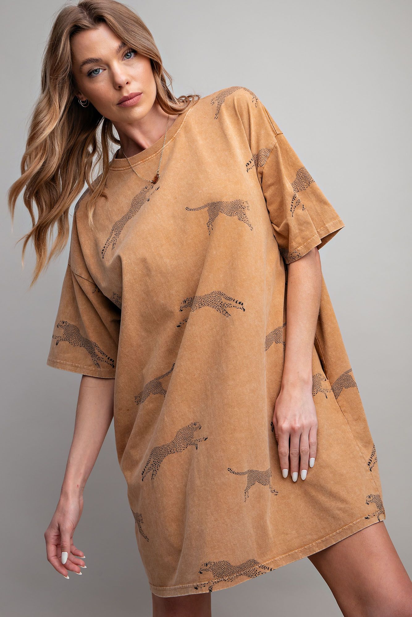 Catch Me T-Shirt Dress- Camel