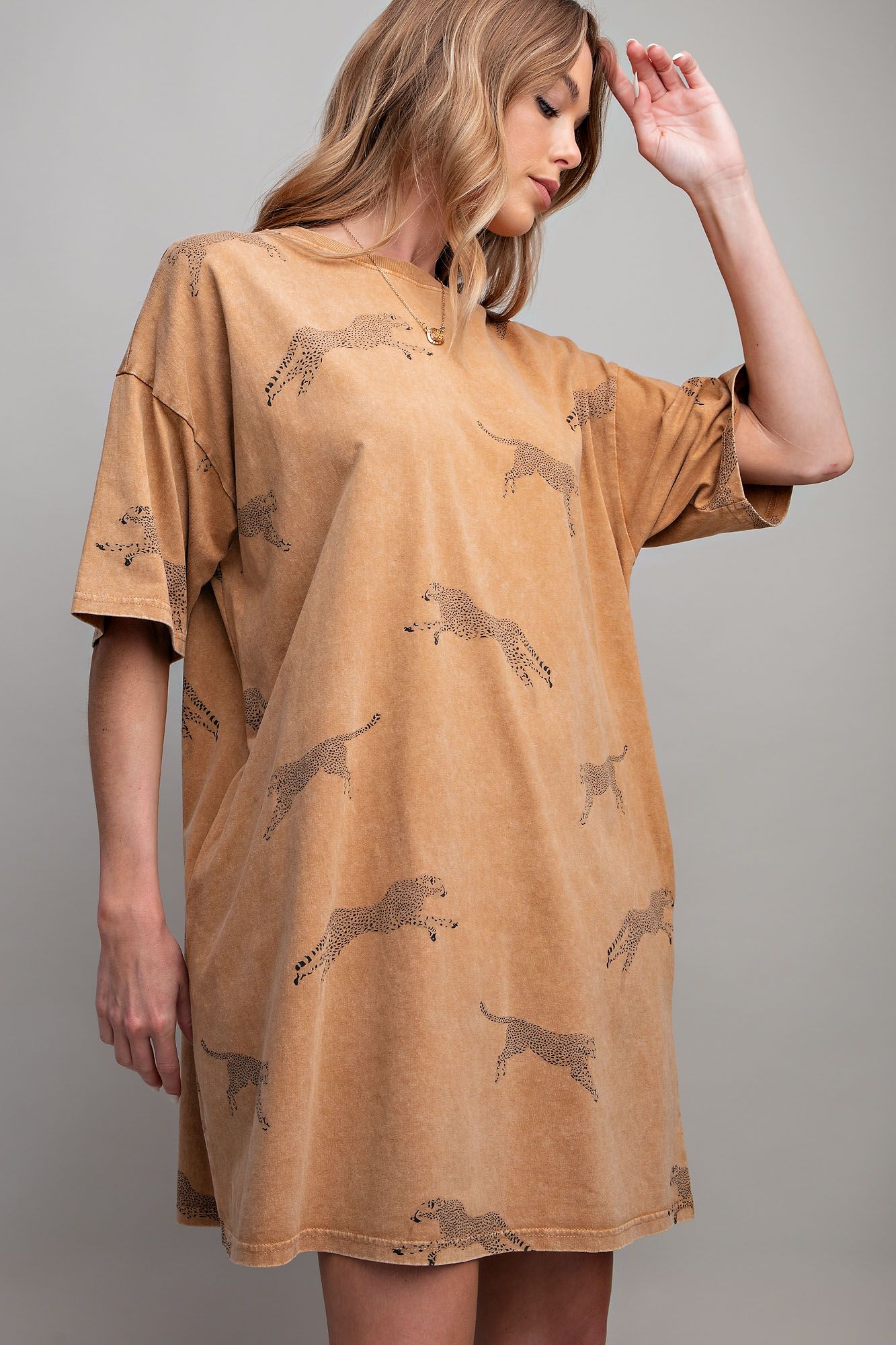 Catch Me T-Shirt Dress- Camel