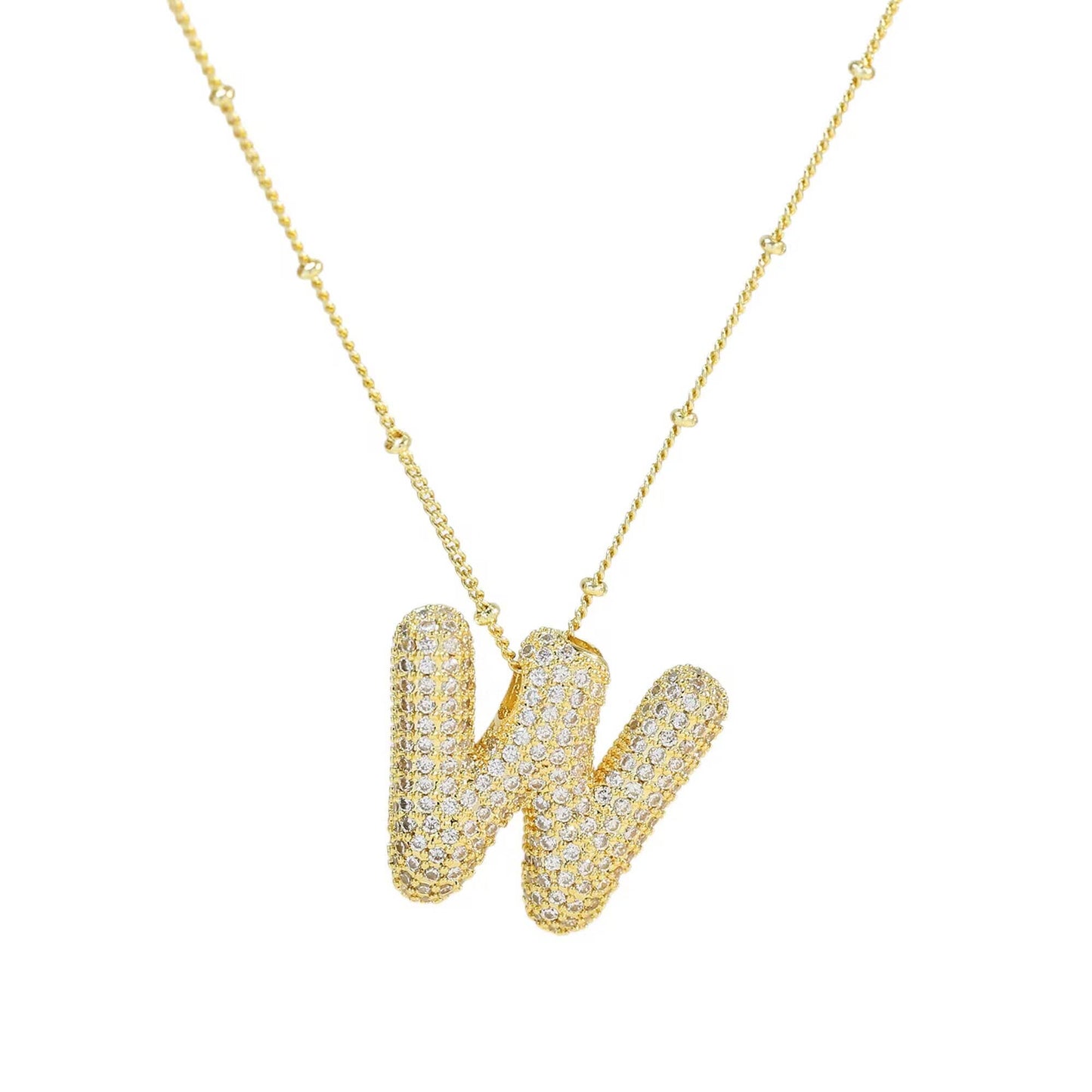 Mini Initial CZ Balloon Bubble 18K Gold Necklace