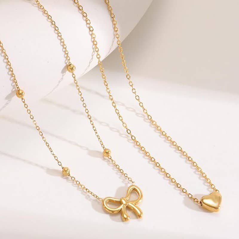 Bow Heart Double Layer Necklace