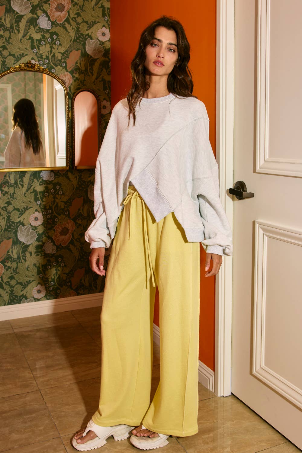 Asymmetric Hem Solid Terry Sweatshirt Top