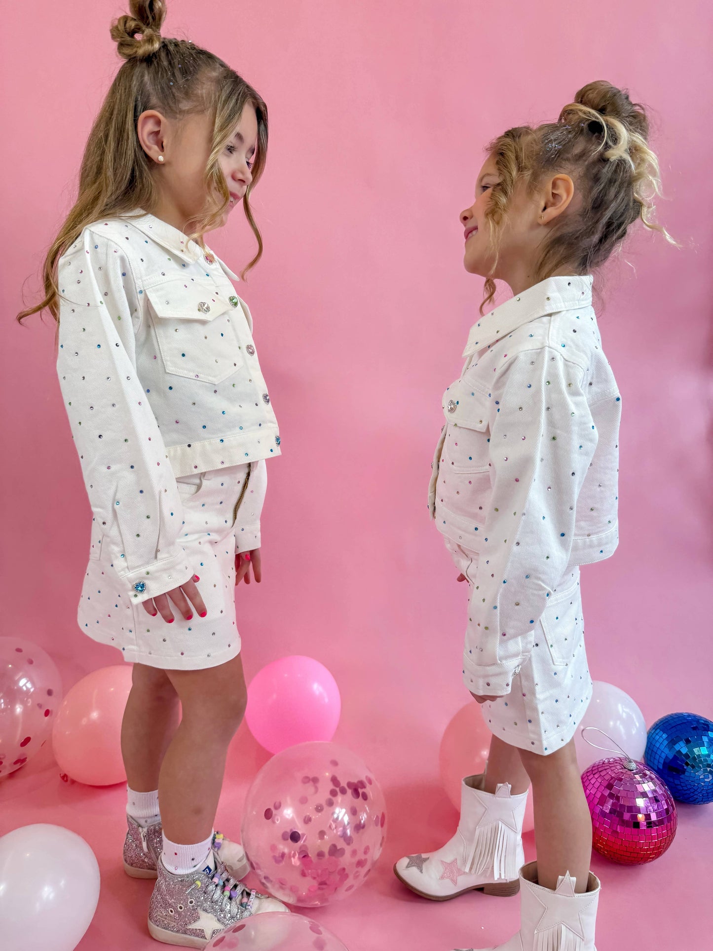 Girls White Denim Gem Set