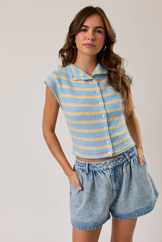 Kali Striped Sweater Top- Blue