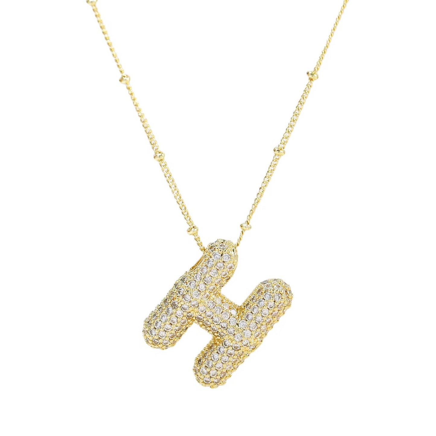 Mini Initial CZ Balloon Bubble 18K Gold Necklace