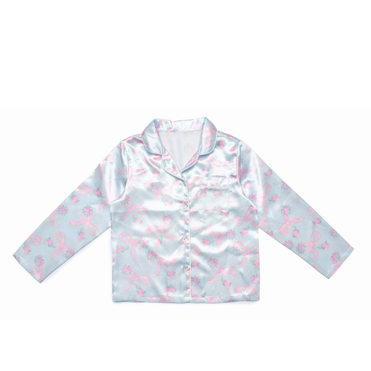 Girls- Floral Print Satin Pajama Set with Headband