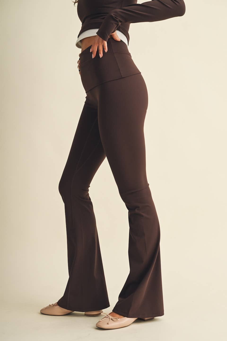 Active Foldover Flare Legging- Dark Chocolate