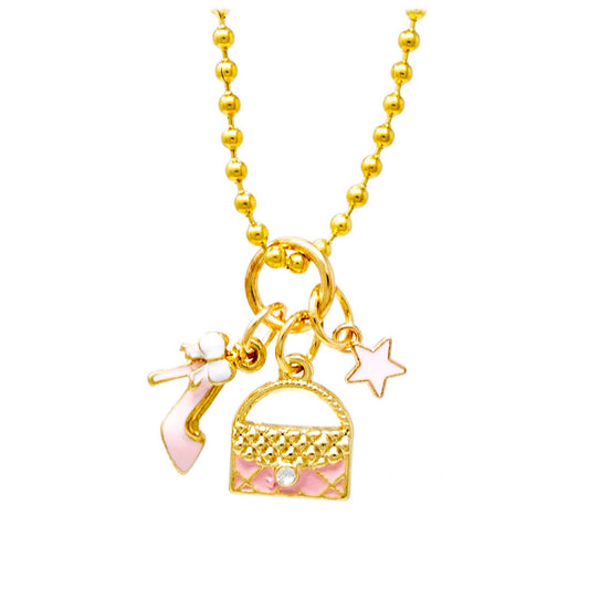 Girls Heel, Purse & Star Gold Charm Necklace