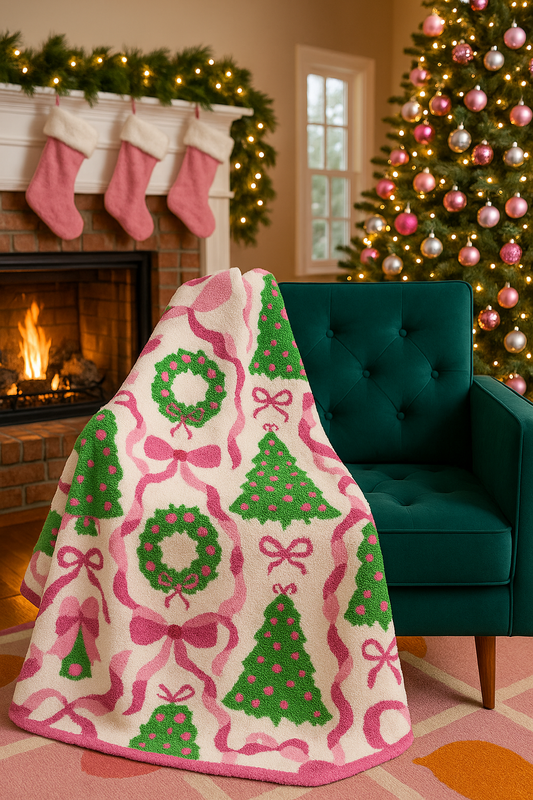 Holiday Wreaths and Trees Luxe Throw Blanket