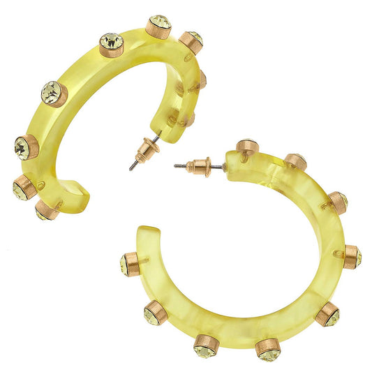 Renee Resin Rhinestone Hoop Earrings- Yellow