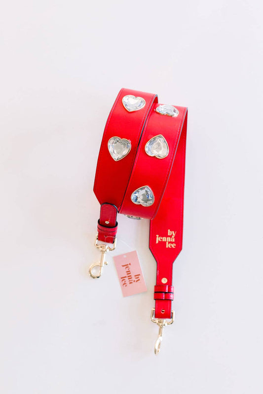 Crystal Heart Purse Strap- Red