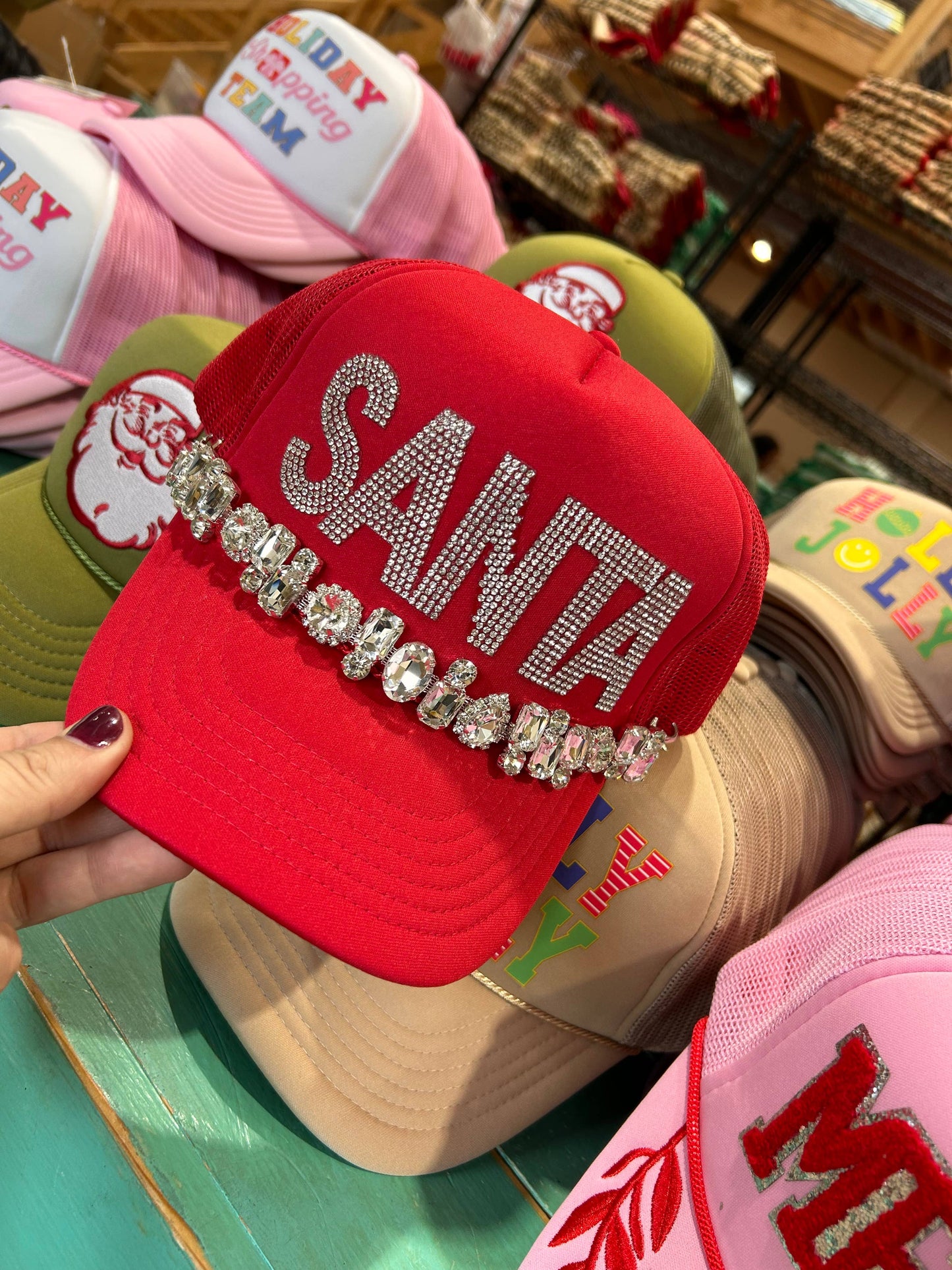 Rhinestone SANTA Trucker | Christmas Hat | Merry Cap: Red Foam