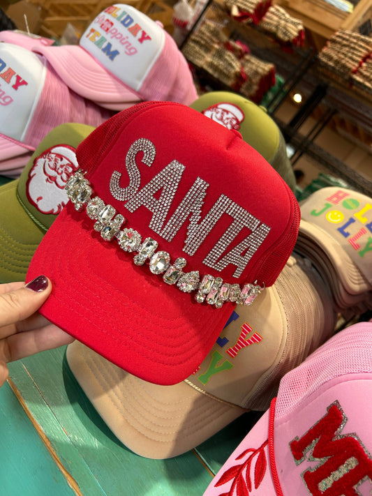Rhinestone SANTA Trucker | Christmas Hat | Merry Cap: Red Foam