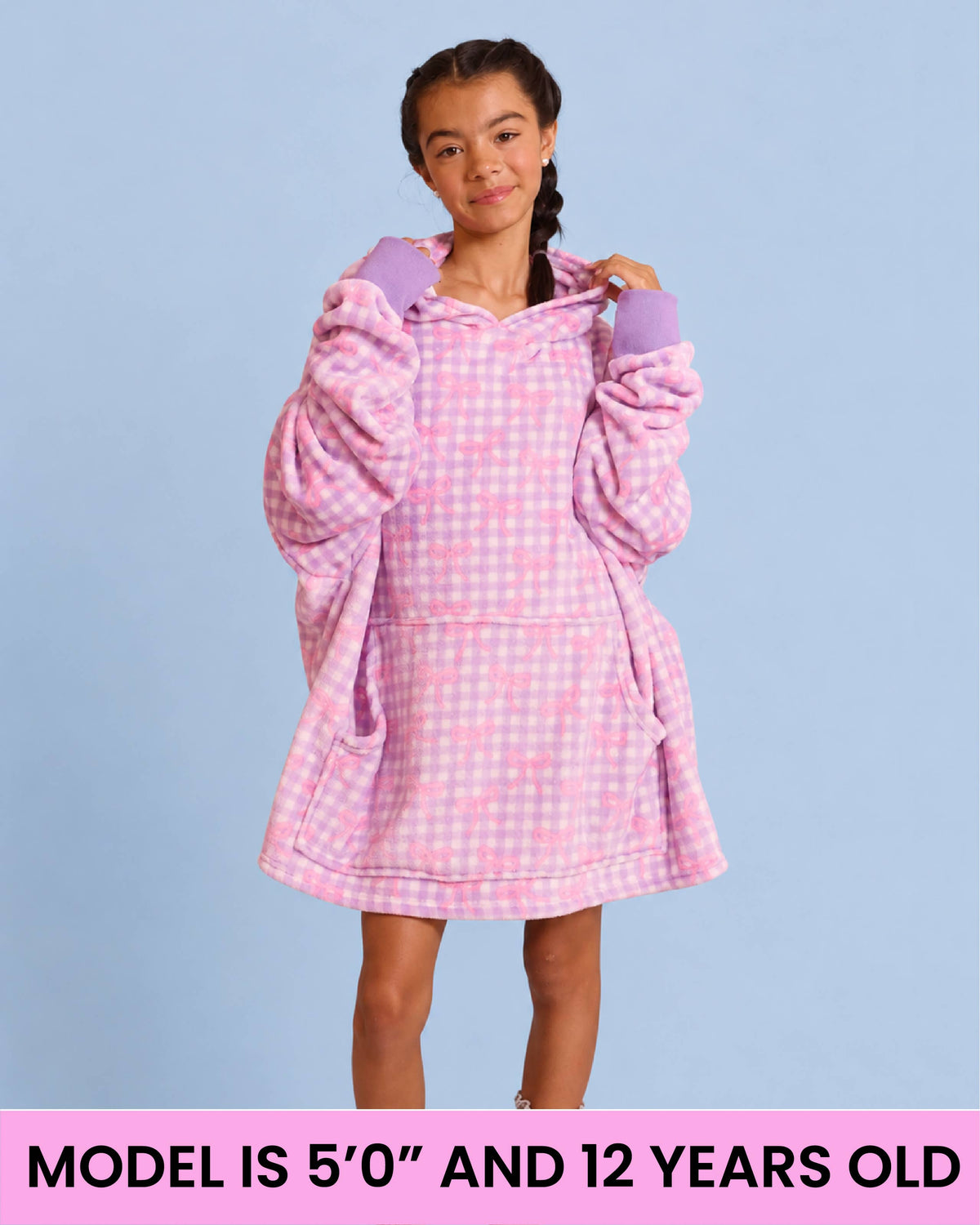 Girls- Fleece Striped Bow Printed Blanket Hoodie
