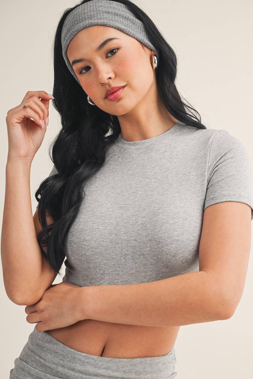 Soft Knit Jersey Crewneck Tee- Heather Grey