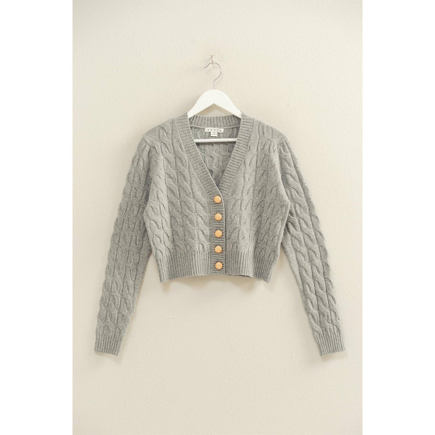 Peyton Cable Knit Cardigan- Gray