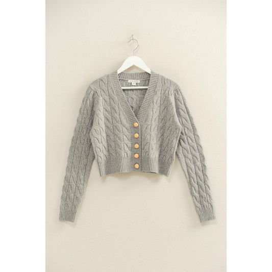Peyton Cable Knit Cardigan- Gray