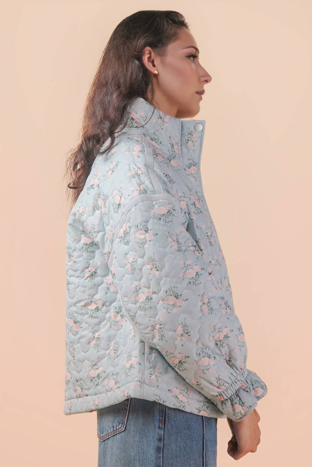 Cecily Oversized Quilted Jacket- Blue