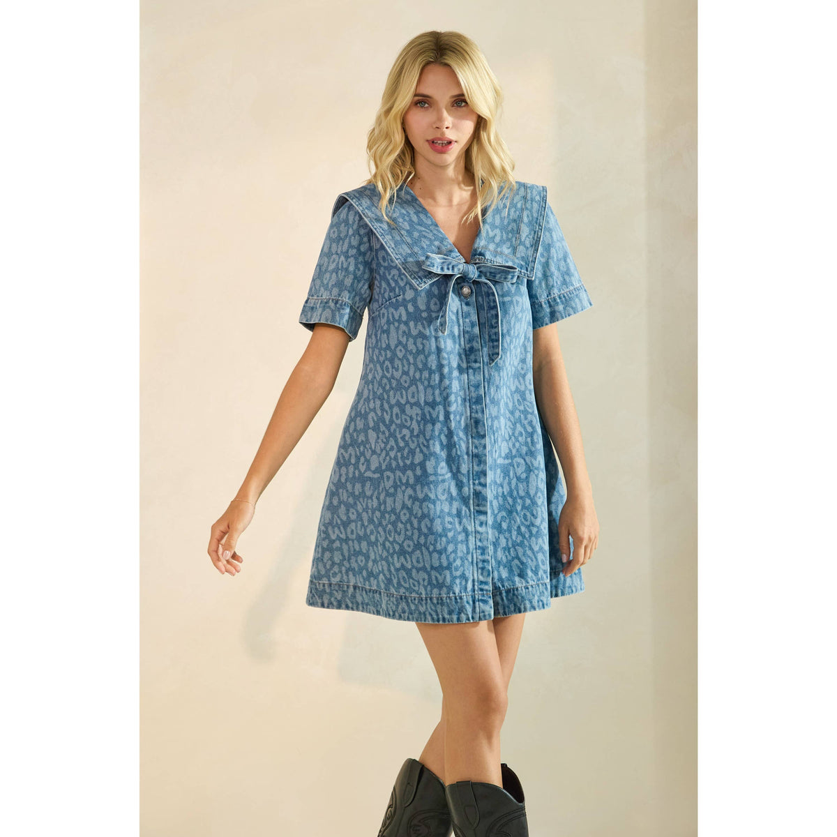 Suzette Leopard Denim Mini Dress
