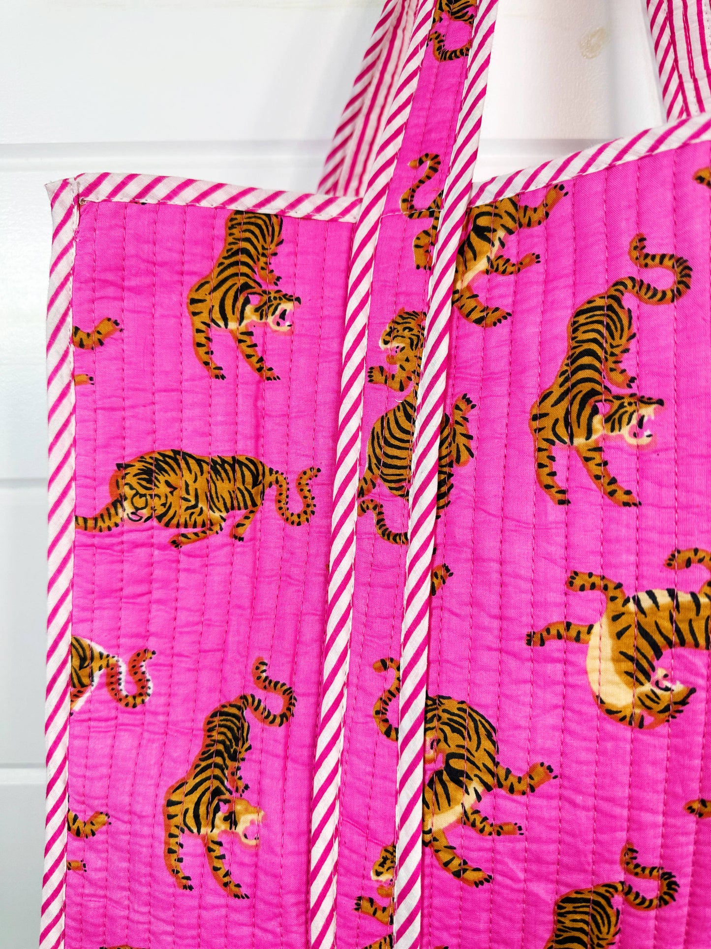 Quilted Tote Bag- Pink Tiger