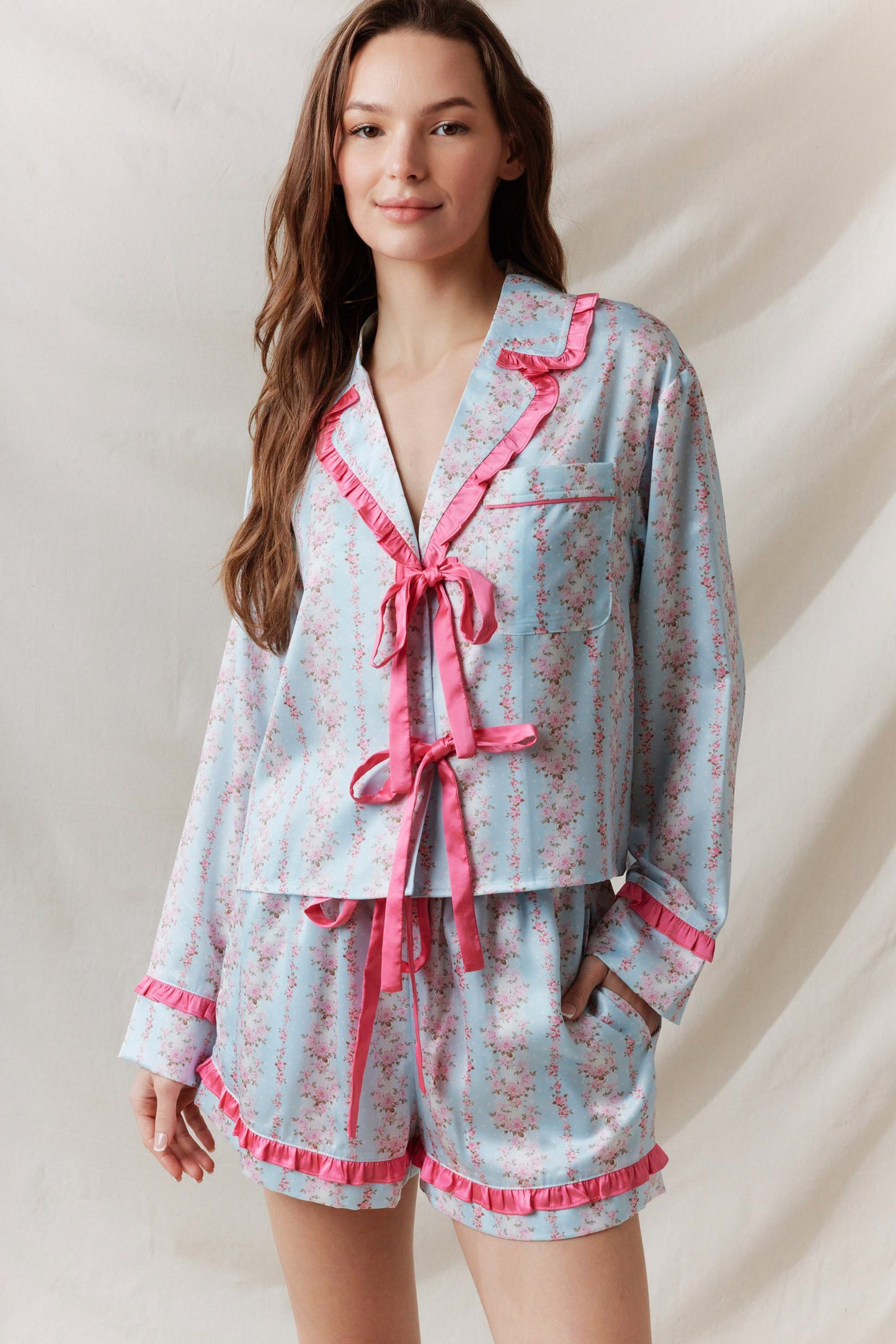 Fancy Floral Satin Pajamas