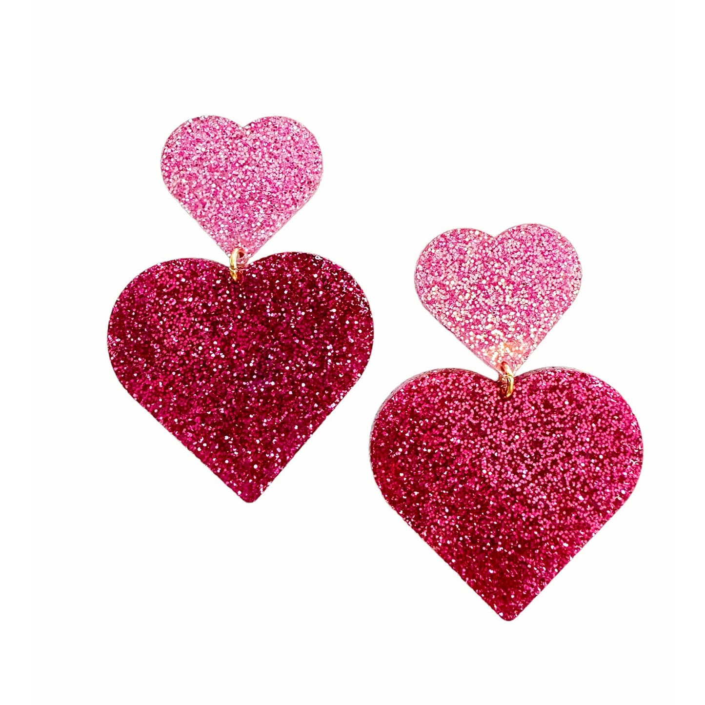 Pink Heart Glitter Earrings