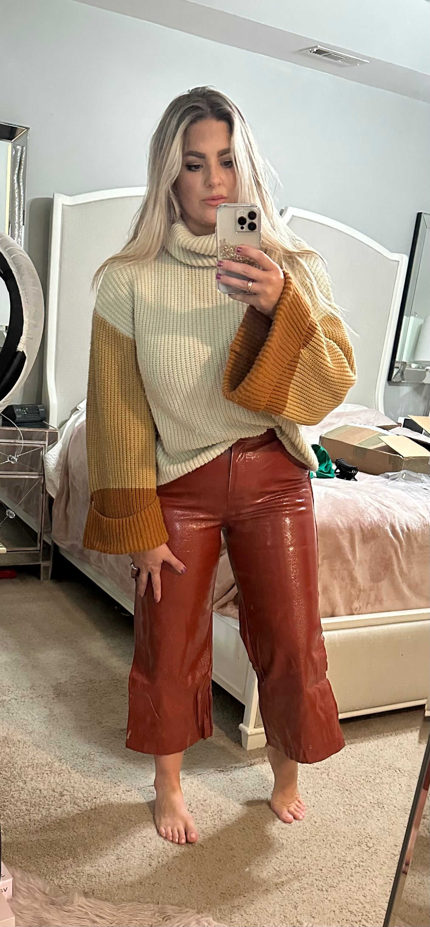 Bianca Wide Leg Leather Crop Pants