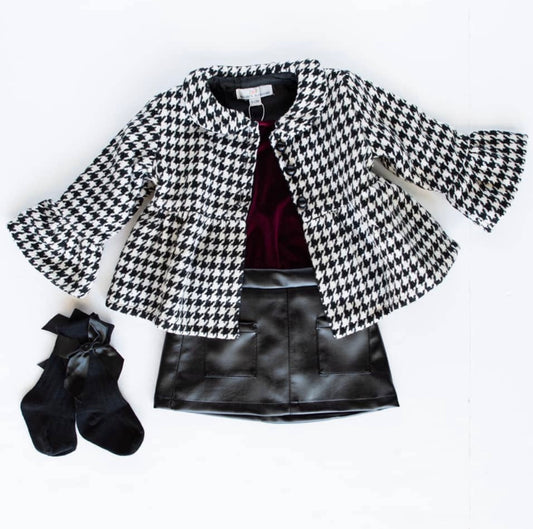 Jackie Button Front Pea Coat - Houndstooth