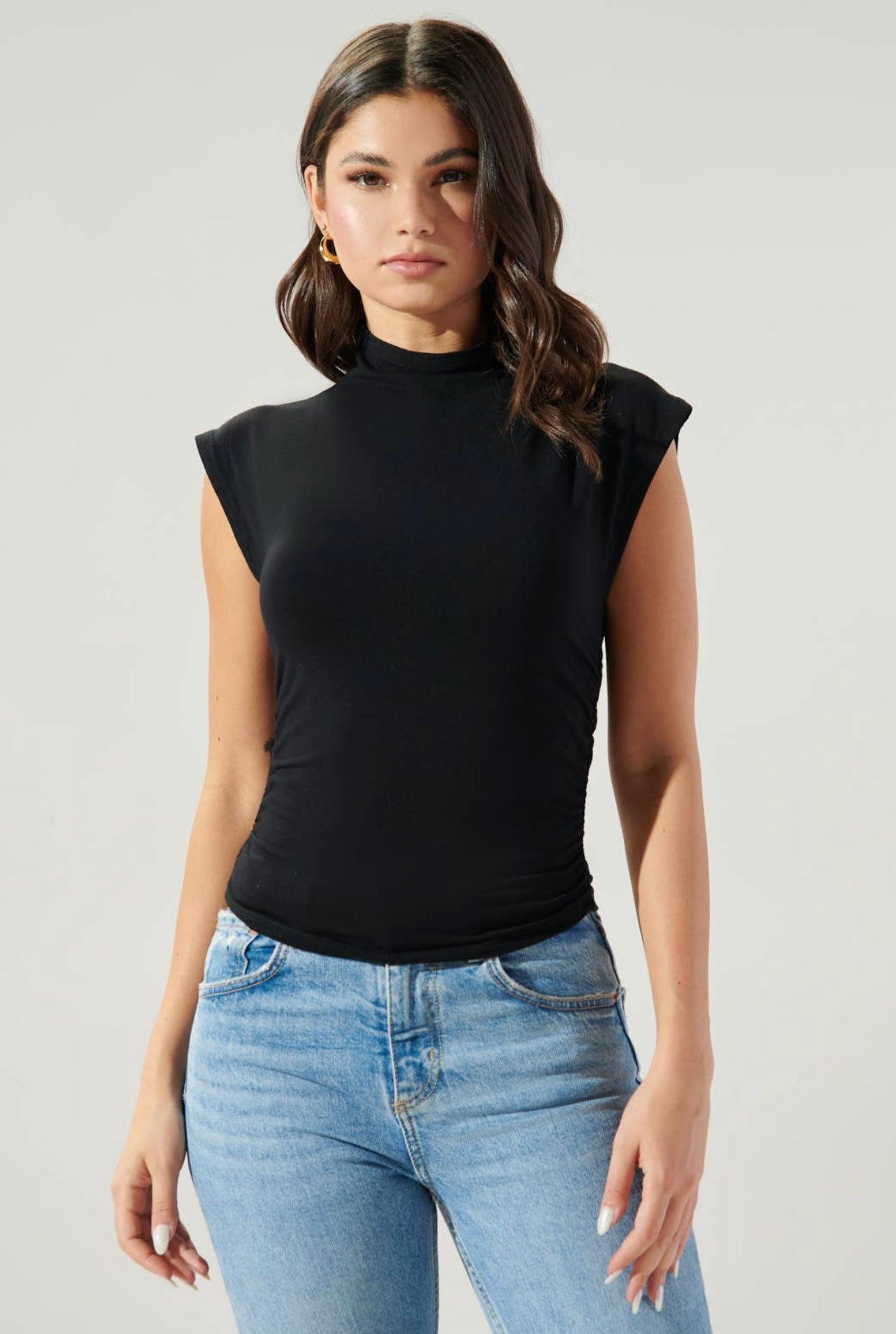 Jenn Mock Neck Ruched Jersey Knit Top