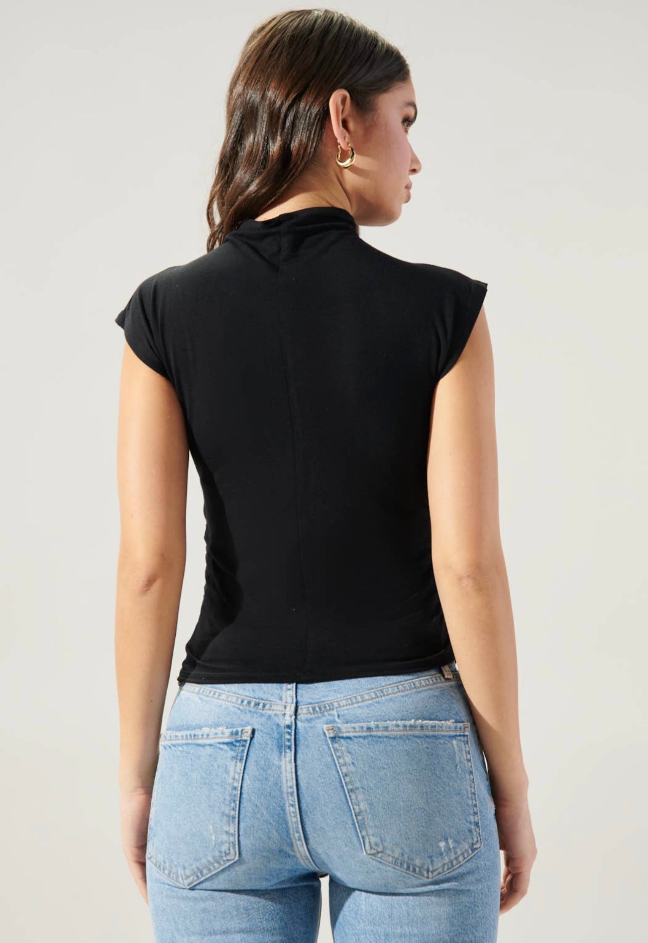 Jenn Mock Neck Ruched Jersey Knit Top