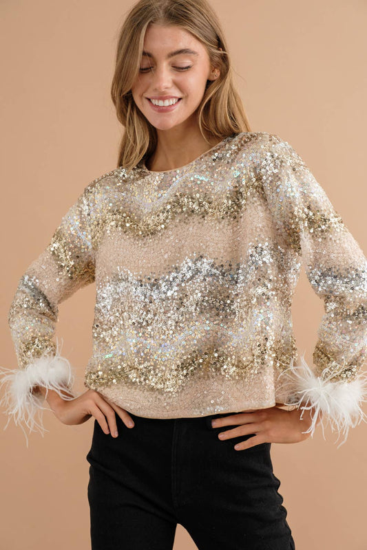 Show Girl Sequin Feather Top