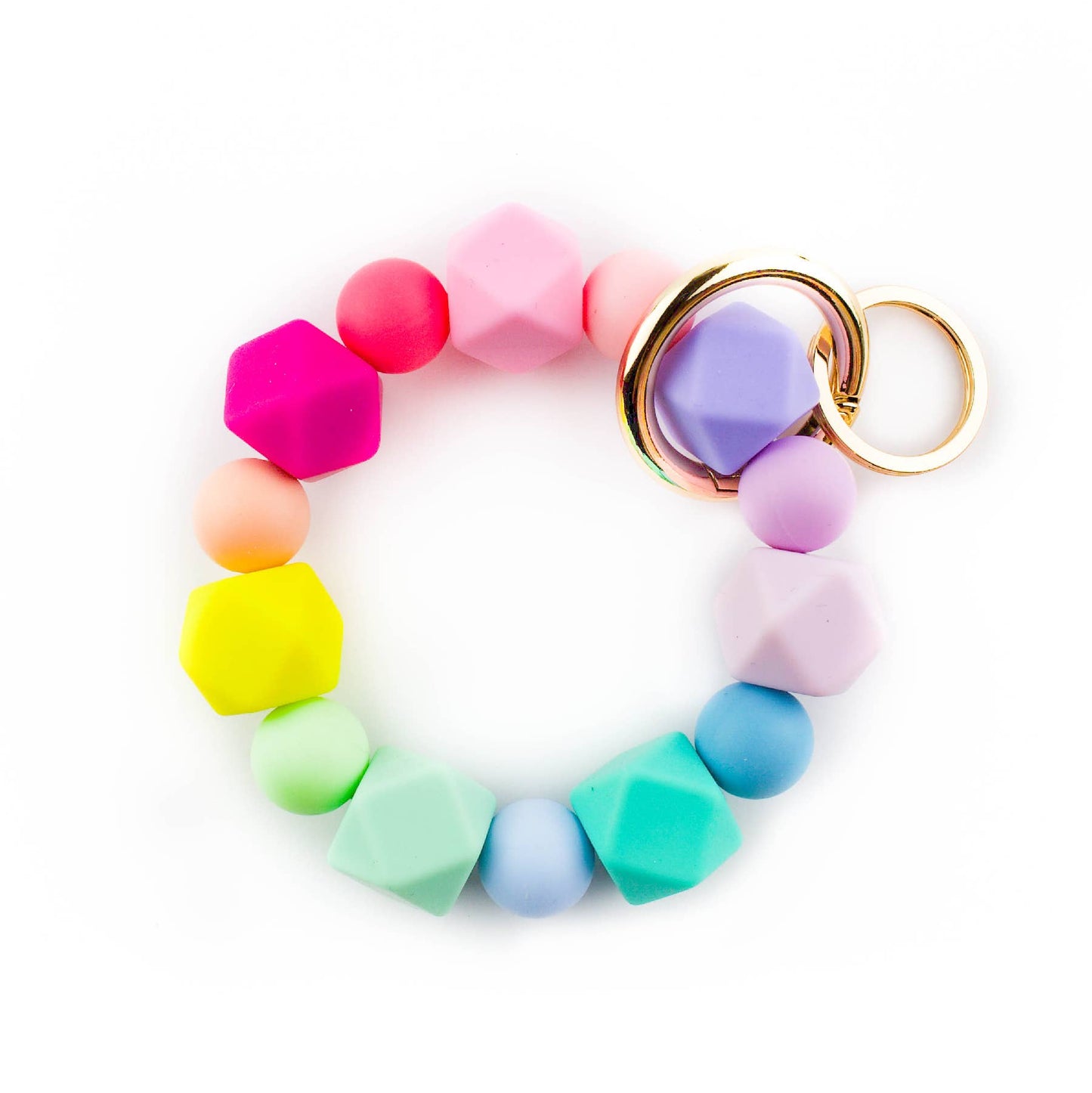 Keychain Wristlet Hexagon Silicone- Rainbow