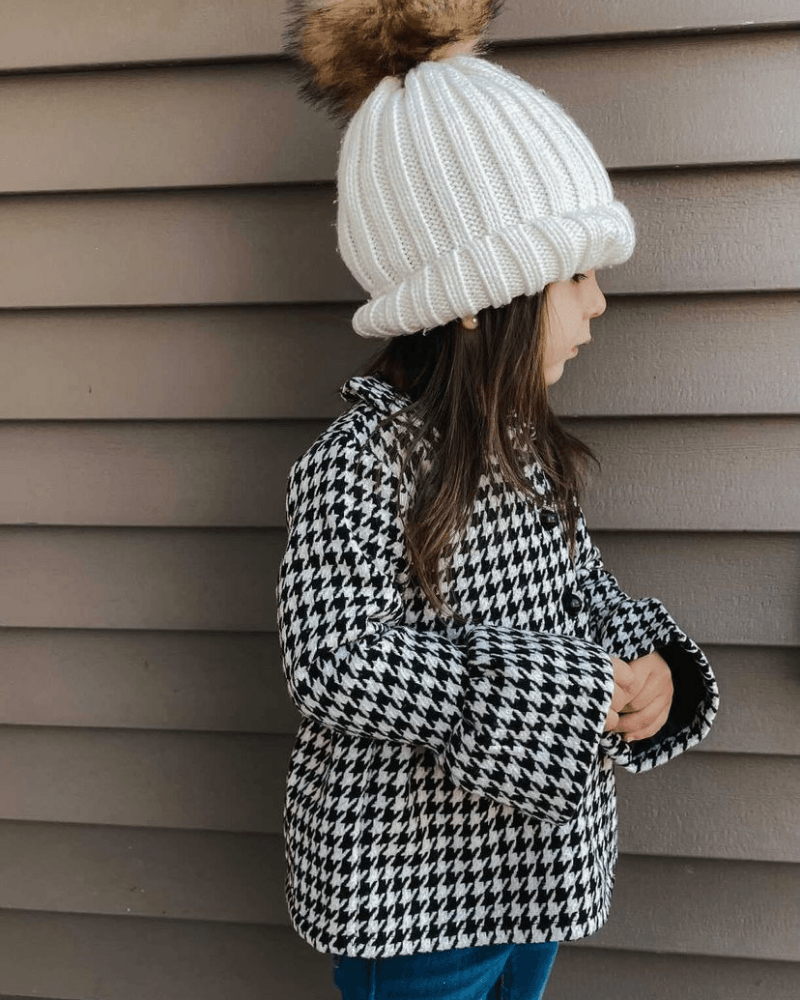 Jackie Button Front Pea Coat - Houndstooth